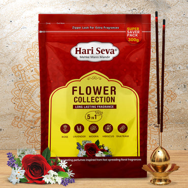 5 in 1 Fragrances: Rose, Lavender, Mogra, Hibiscus, Raatrani | Flower Collection Incense Sticks