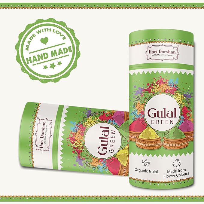 Organic Gulal Combo - Green, Yellow, Pink - Pack of 3 - 100g Each