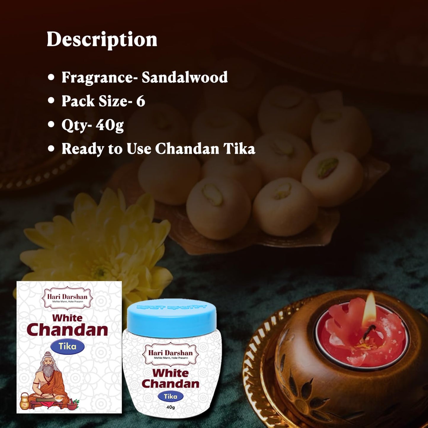 Safed Chandan Tika - Made with Pure white Sandalwood Powder, Saffron  and other Natural herbs - 40g