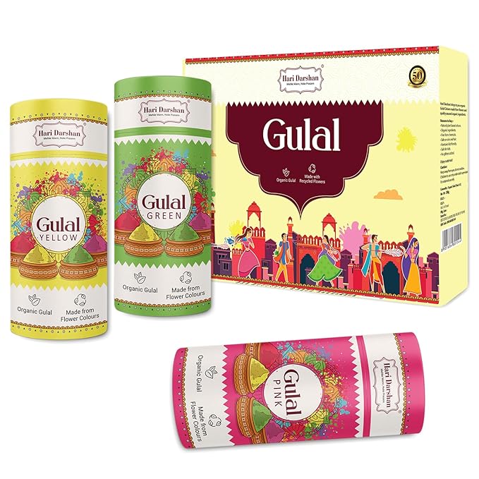 Organic Gulal Combo - Green, Yellow, Pink - Pack of 3 - 100g Each