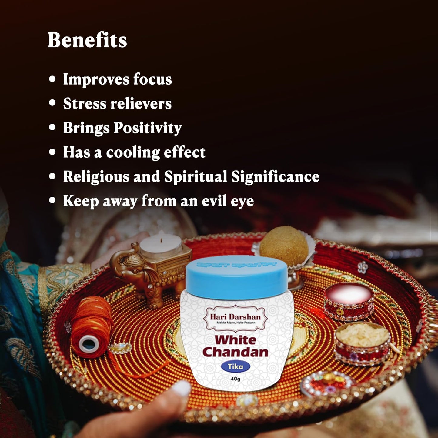 Safed Chandan Tika - Made with Pure white Sandalwood Powder, Saffron  and other Natural herbs - 40g