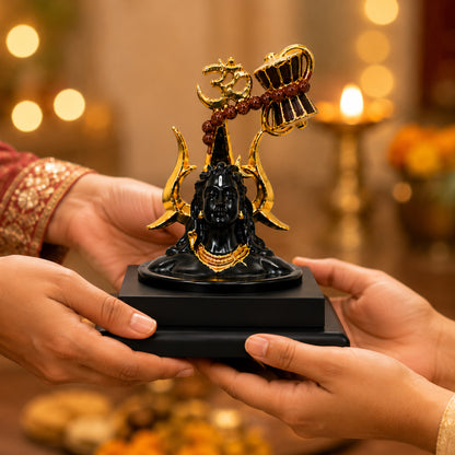 Adiyogi Shiva Statue with Golden Trishul, Damru & Om Symbol