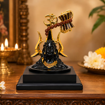 Adiyogi Shiva Statue with Golden Trishul, Damru & Om Symbol