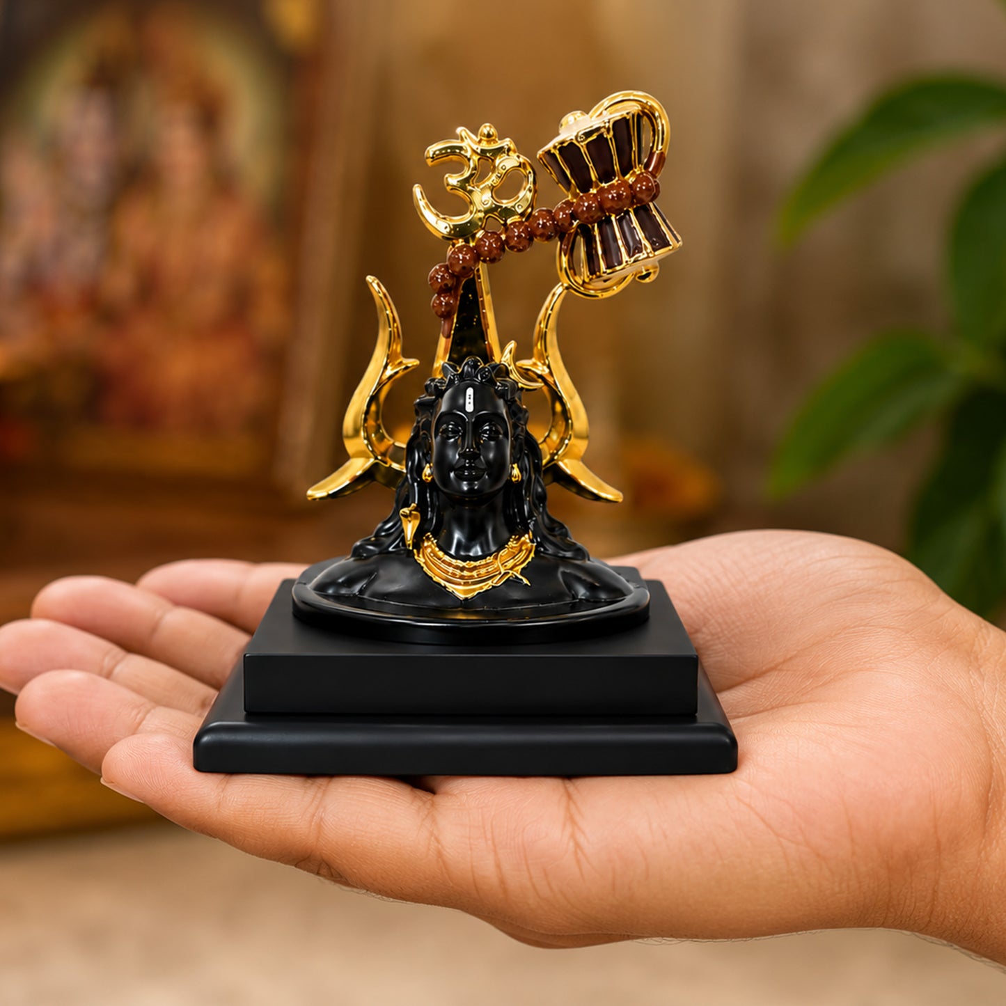 Adiyogi Shiva Statue with Golden Trishul, Damru & Om Symbol