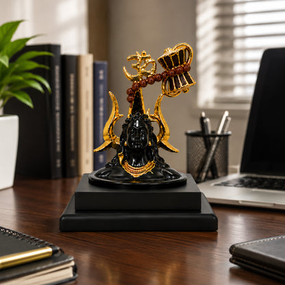 Adiyogi Shiva Statue with Golden Trishul, Damru & Om Symbol