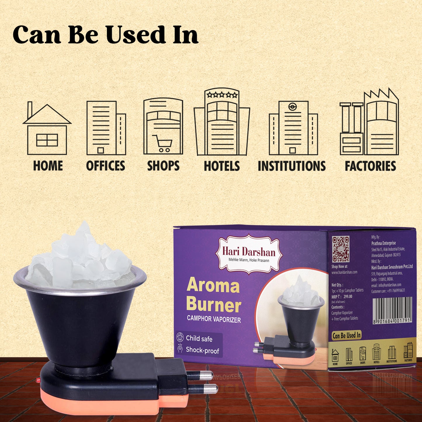 Aroma Burner - Camphor | Kapoor | Kapur Vaporizer for Pooja Room/Home Freshener with 50g Bhimseni Camphor