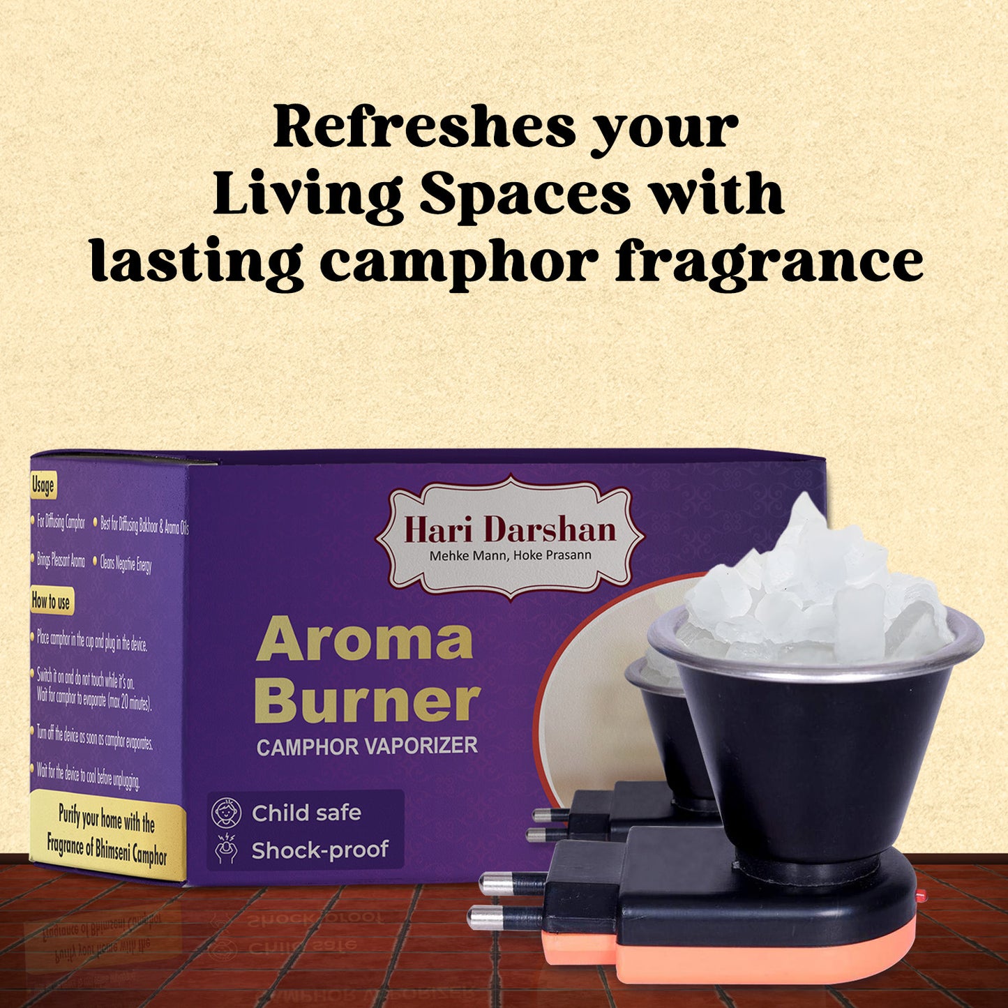 Aroma Burner - Camphor | Kapoor | Kapur Vaporizer for Pooja Room/Home Freshener with 50g Bhimseni Camphor