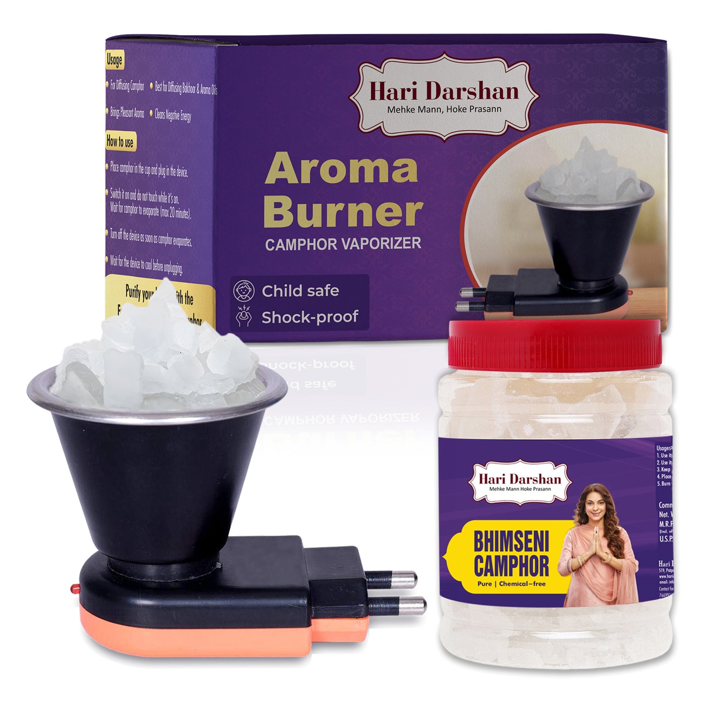Aroma Burner - Camphor | Kapoor | Kapur Vaporizer for Pooja Room/Home Freshener with 50g Bhimseni Camphor