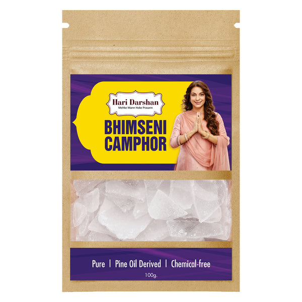 Pure Bhimseni Camphor - Pure Kapur crystals - For Pooja, Meditation, Havan or Room Freshener - 100g