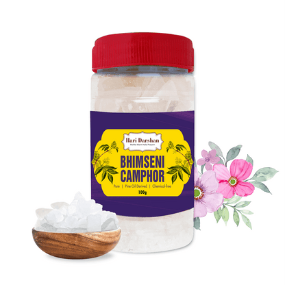 Pure Bhimseni Camphor - Pure Kapur crystals - For Pooja, Meditation, Havan or Room Freshener - 100g