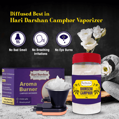 Pure Bhimseni Camphor - Pure Kapur crystals - For Pooja, Meditation, Havan or Room Freshener - 100g