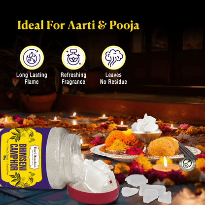 Pure Bhimseni Camphor - Pure Kapur crystals - For Pooja, Meditation, Havan or Room Freshener - 100g