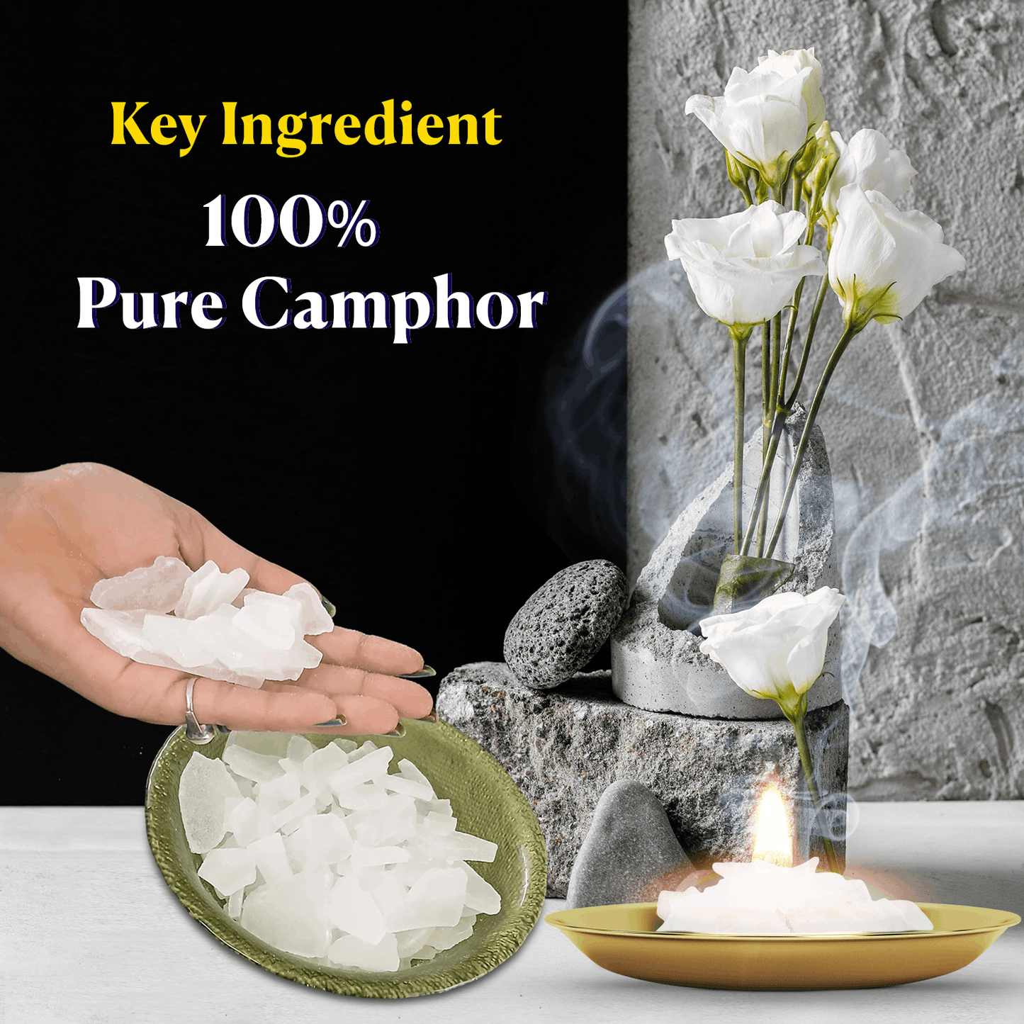 Pure Bhimseni Camphor - Pure Kapur crystals - For Pooja, Meditation, Havan or Room Freshener - 100g