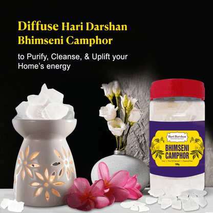 Pure Bhimseni Camphor - Pure Kapur crystals - For Pooja, Meditation, Havan or Room Freshener - 100g