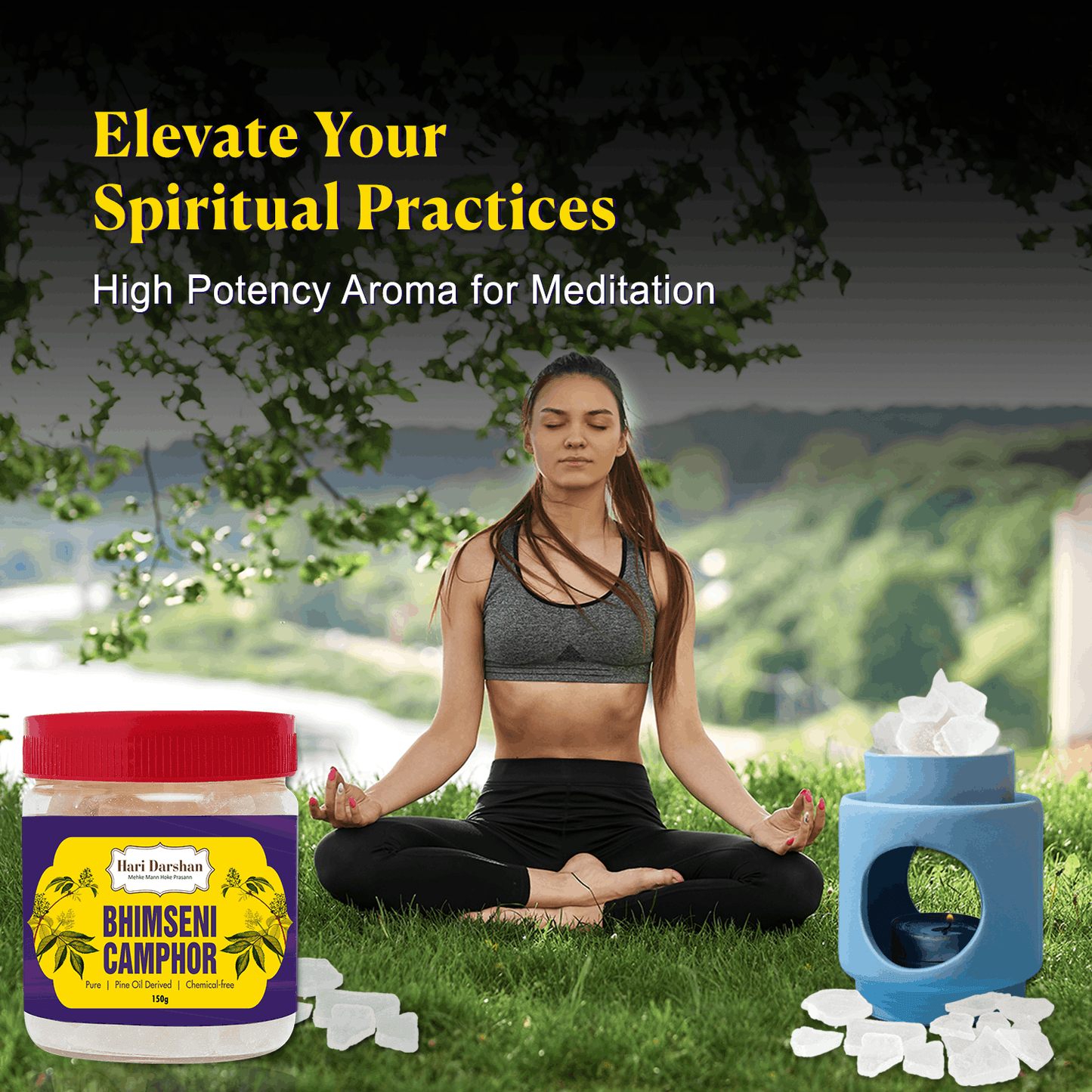 Pure Bhimseni Camphor - Pure Kapur Crystals - For Pooja, Meditation, Havan or Room Freshener - Jar - 150g