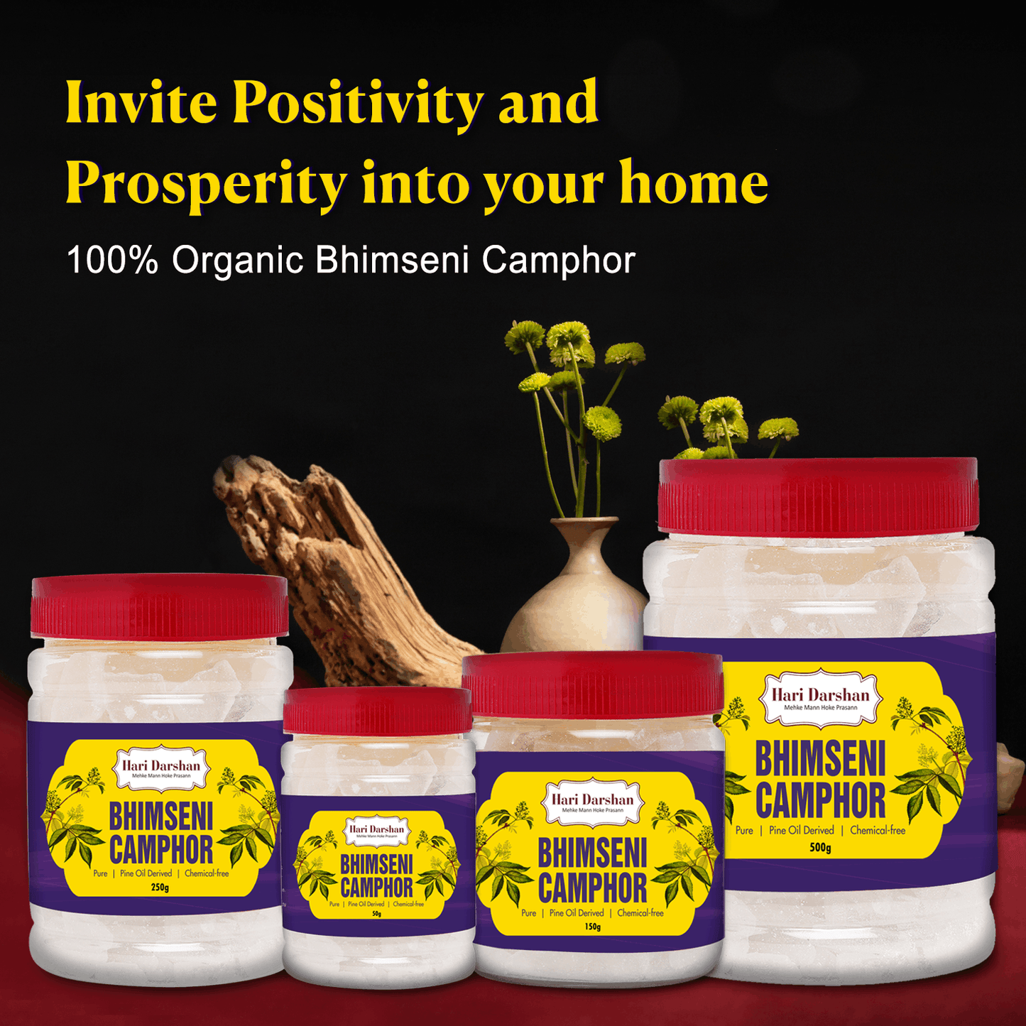 Pure Bhimseni Camphor - Pure Kapur Crystals - For Pooja, Meditation, Havan or Room Freshener - Jar - 150g