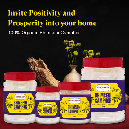 Pure Bhimseni Camphor - Pure Kapur Crystals - For Pooja, Meditation, Havan or Room Freshener - Jar - 150g