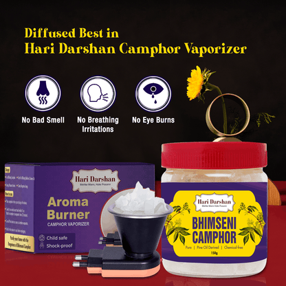 Pure Bhimseni Camphor - Pure Kapur Crystals - For Pooja, Meditation, Havan or Room Freshener - Jar - 150g