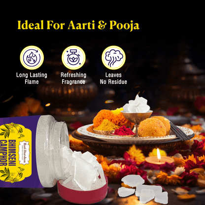 Pure Bhimseni Camphor - Pure Kapur Crystals - For Pooja, Meditation, Havan or Room Freshener - Jar - 150g