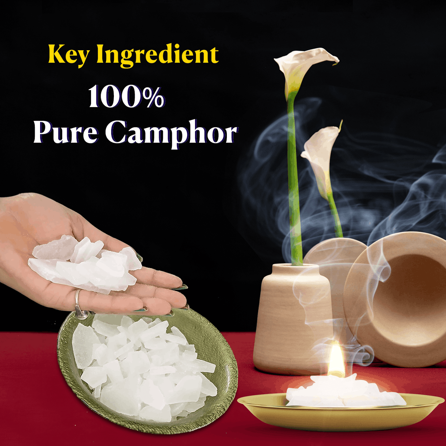 Pure Bhimseni Camphor - Pure Kapur Crystals - For Pooja, Meditation, Havan or Room Freshener - Jar - 150g