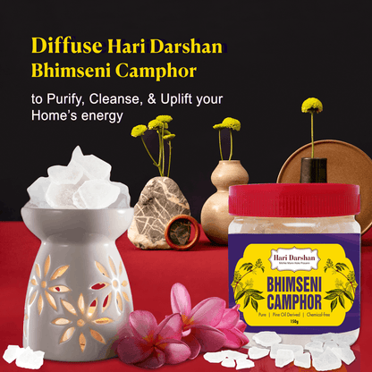 Pure Bhimseni Camphor - Pure Kapur Crystals - For Pooja, Meditation, Havan or Room Freshener - Jar - 150g