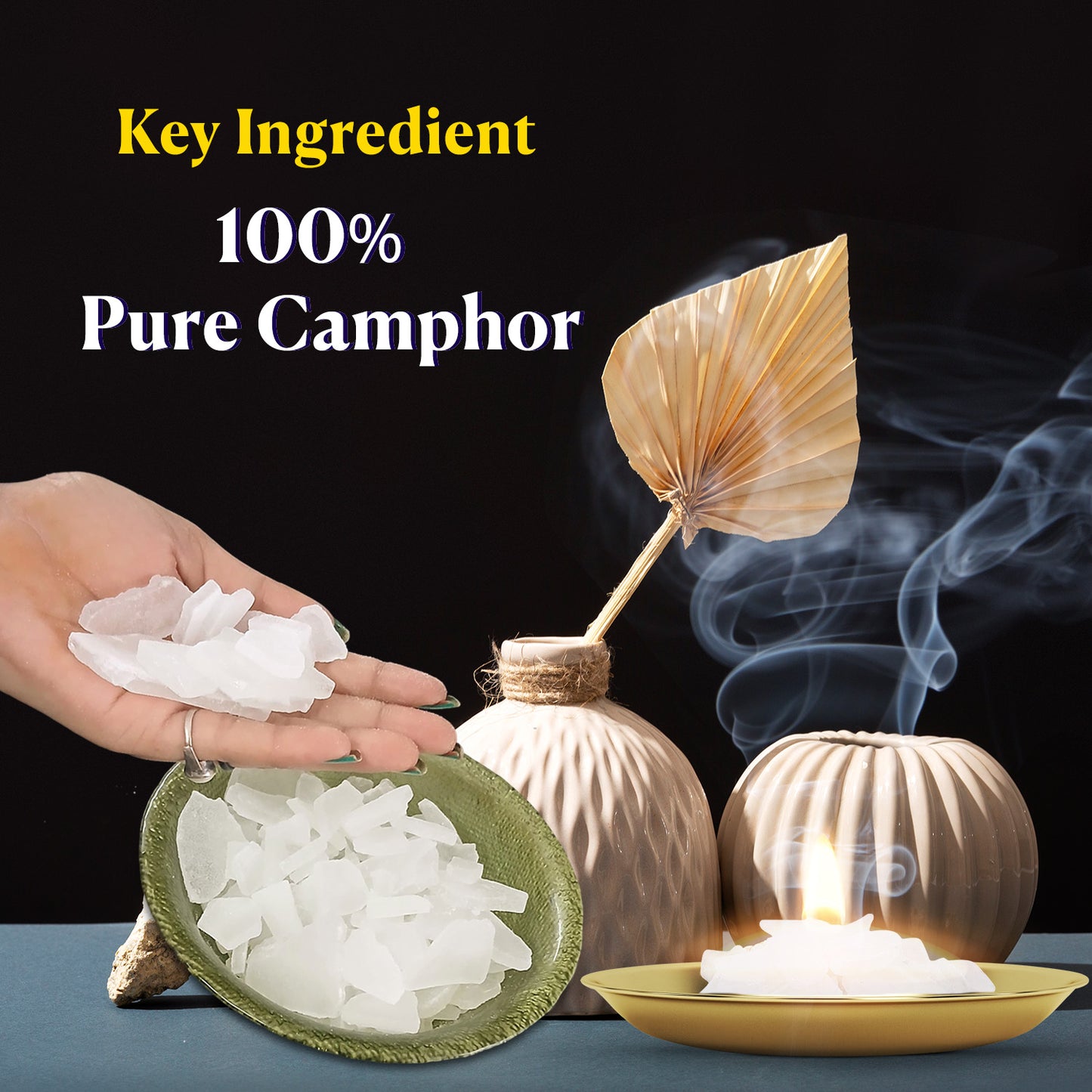 Pure Bhimseni Camphor - Pure Kapur Crystals - For Pooja, Meditation, Havan or Room Freshener - Jar - 250g