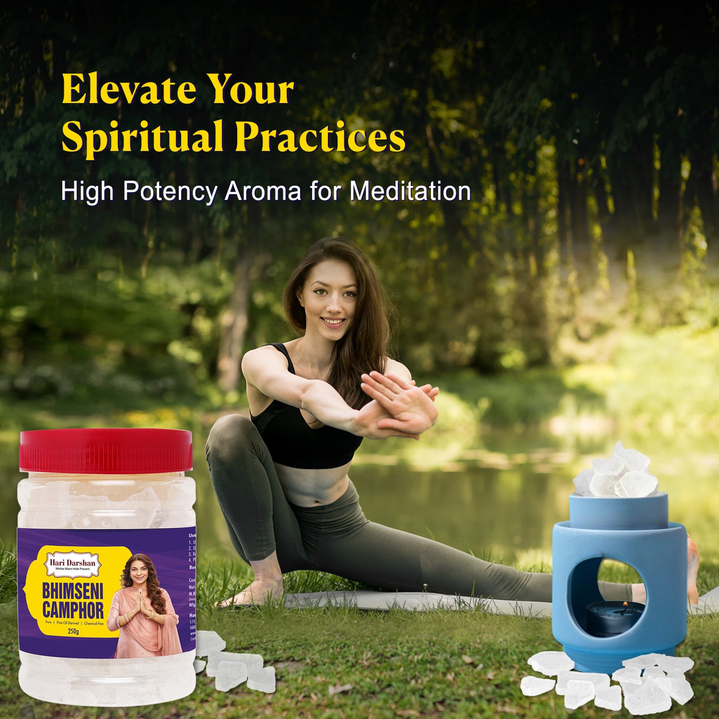 Pure Bhimseni Camphor - Pure Kapur Crystals - For Pooja, Meditation, Havan or Room Freshener - Jar - 250g