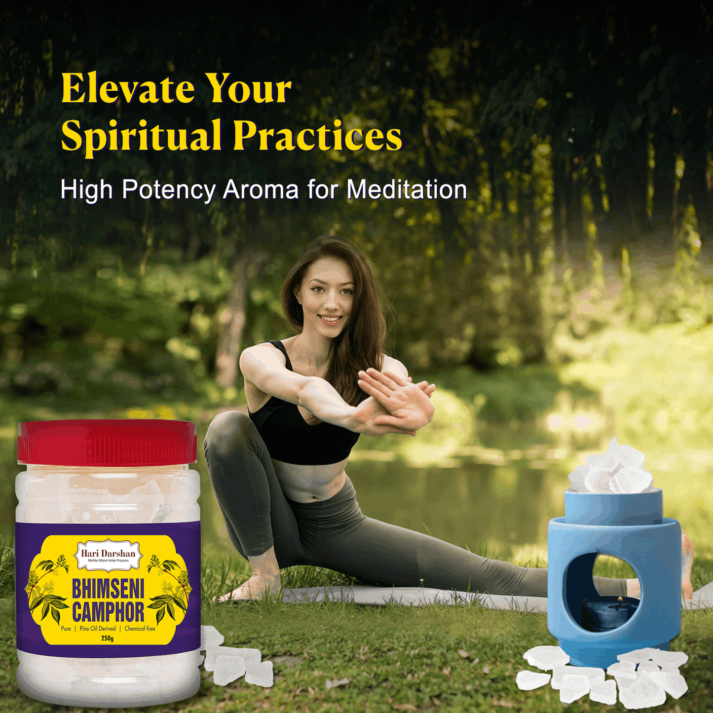 Pure Bhimseni Camphor - Pure Kapur Crystals - For Pooja, Meditation, Havan or Room Freshener - Jar - 250g