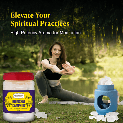 Pure Bhimseni Camphor - Pure Kapur Crystals - For Pooja, Meditation, Havan or Room Freshener - Jar - 250g
