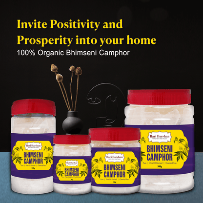 Pure Bhimseni Camphor - Pure Kapur Crystals - For Pooja, Meditation, Havan or Room Freshener - Jar - 250g