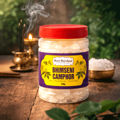 Pure Bhimseni Camphor - Pure Kapur Crystals - For Pooja, Meditation, Havan or Room Freshener - Jar - 250g