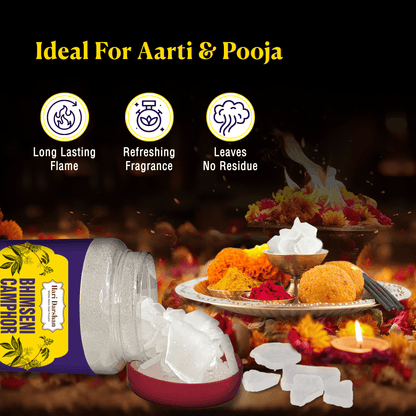Pure Bhimseni Camphor - Pure Kapur Crystals - For Pooja, Meditation, Havan or Room Freshener - Jar - 250g