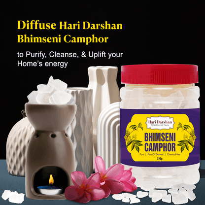Pure Bhimseni Camphor - Pure Kapur Crystals - For Pooja, Meditation, Havan or Room Freshener - Jar - 250g