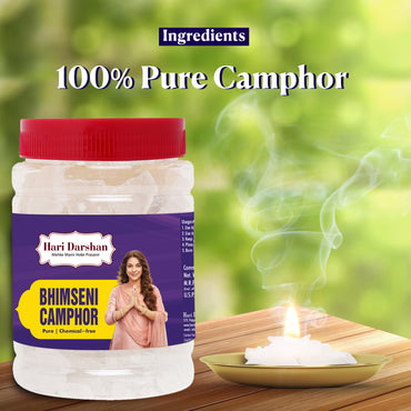 BHIMSENI CAMPHOR - Pure Kapur Crystals - For Pooja, Meditation, Havan or Room Freshener - Jar - 50g