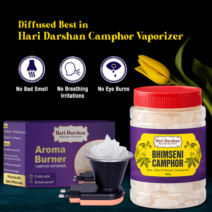BHIMSENI CAMPHOR - Pure Kapur Crystals - For Pooja, Meditation, Havan or Room Freshener - Jar - 500g