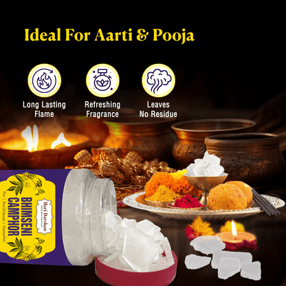 BHIMSENI CAMPHOR - Pure Kapur Crystals - For Pooja, Meditation, Havan or Room Freshener - Jar - 500g