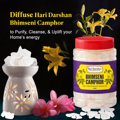 BHIMSENI CAMPHOR - Pure Kapur Crystals - For Pooja, Meditation, Havan or Room Freshener - Jar - 500g