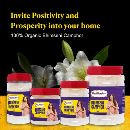 BHIMSENI CAMPHOR - Pure Kapur Crystals - For Pooja, Meditation, Havan or Room Freshener - Jar - 50g