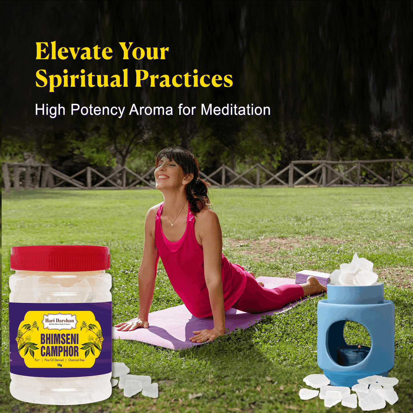 BHIMSENI CAMPHOR - Pure Kapur Crystals - For Pooja, Meditation, Havan or Room Freshener - Jar - 50g