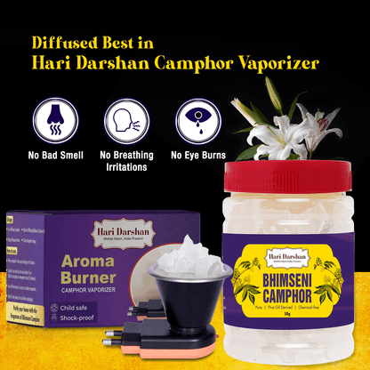 BHIMSENI CAMPHOR - Pure Kapur Crystals - For Pooja, Meditation, Havan or Room Freshener - Jar - 50g