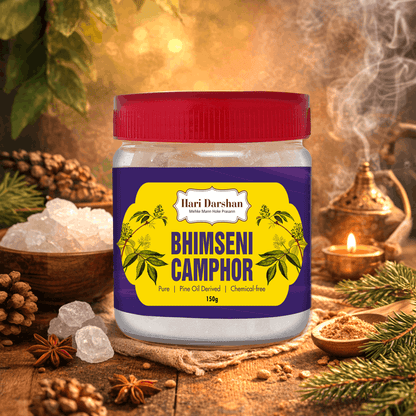 Pure Bhimseni Camphor - Pure Kapur Crystals - For Pooja, Meditation, Havan or Room Freshener - Jar - 150g