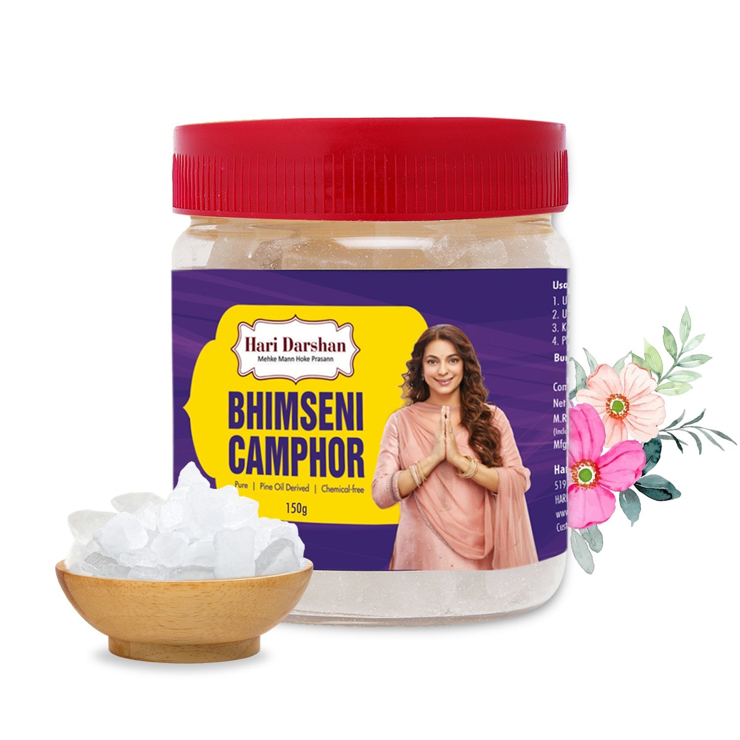 Pure Bhimseni Camphor - Pure Kapur Crystals - For Pooja, Meditation, Havan or Room Freshener - Jar - 150g