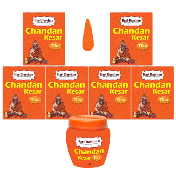 Chandan Kesar Tika - Made with Pure Mysore sandalwood Paste + Saffron with Powerful Mantras - 40g - Pack of 6