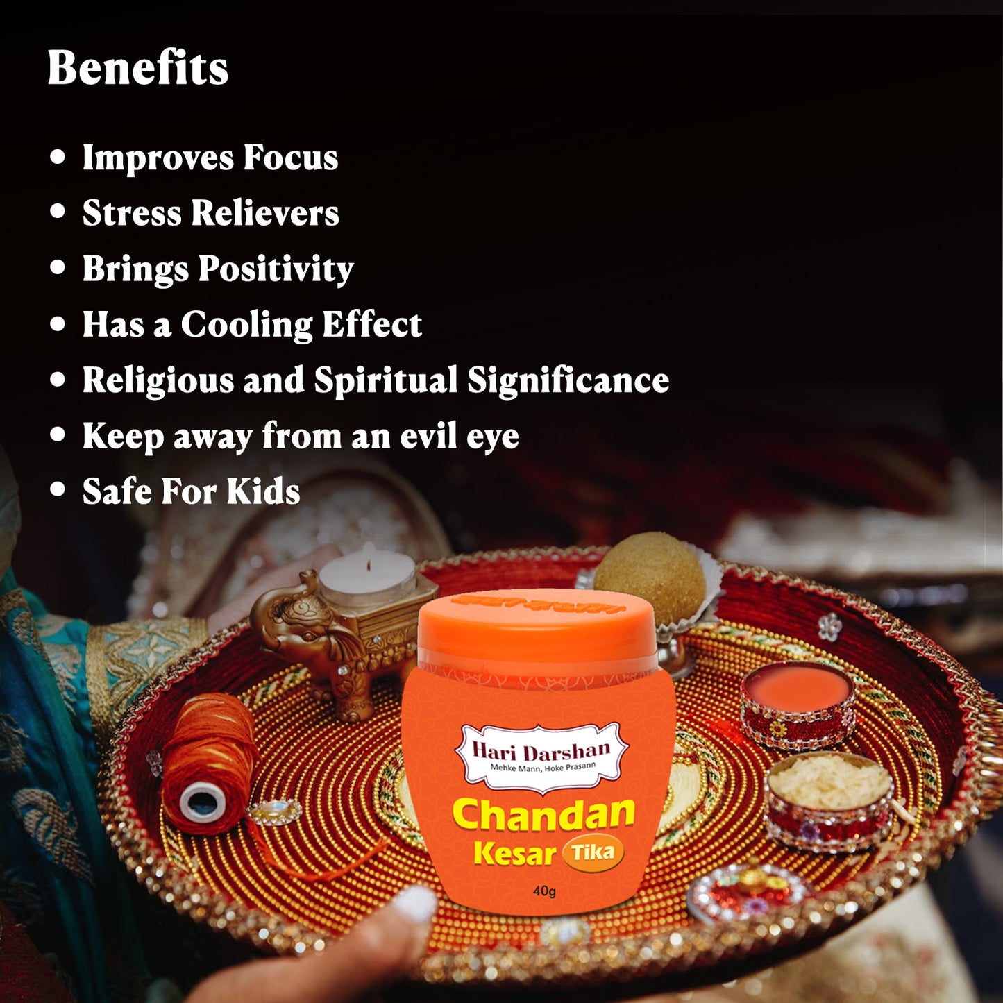 Chandan Kesar Tika - Made with Pure Mysore Sandalwood Paste + Saffron with Powerful Mantras - 40g