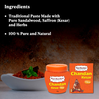 Chandan Kesar Tika - Made with Pure Mysore Sandalwood Paste + Saffron with Powerful Mantras - 40g