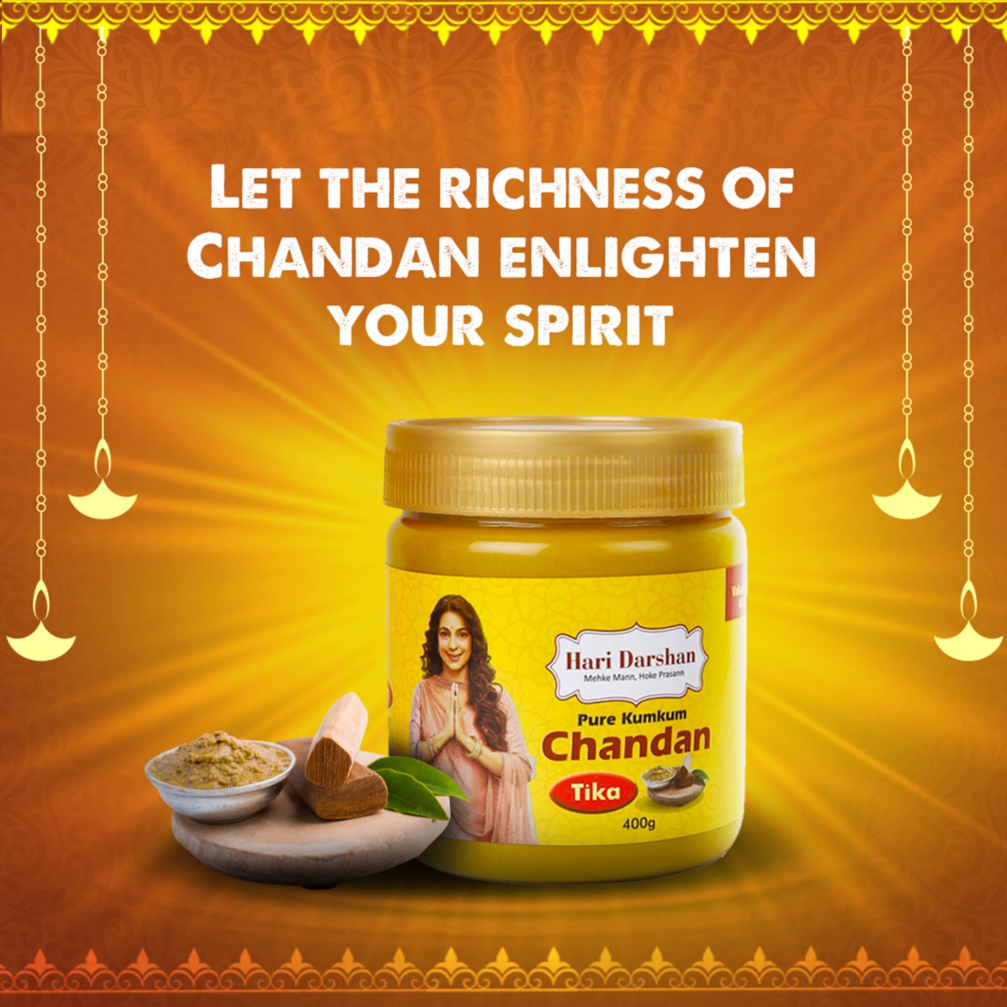 Chandan Tika - Traditional Paste Made with Pure Sandalwood Powder, Saffron & Other natural herbs with Powerful Mantras - Jar - 400g