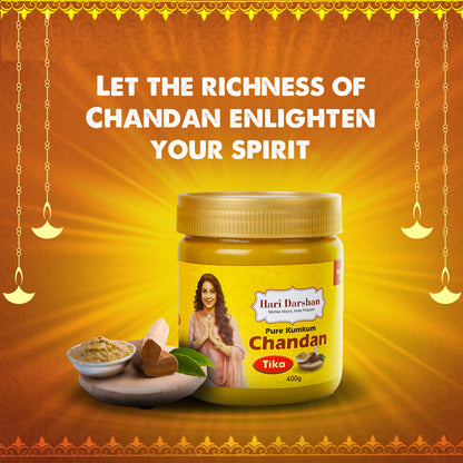 Chandan Tika - Traditional Paste Made with Pure Sandalwood Powder, Saffron & Other natural herbs with Powerful Mantras - Jar - 400g