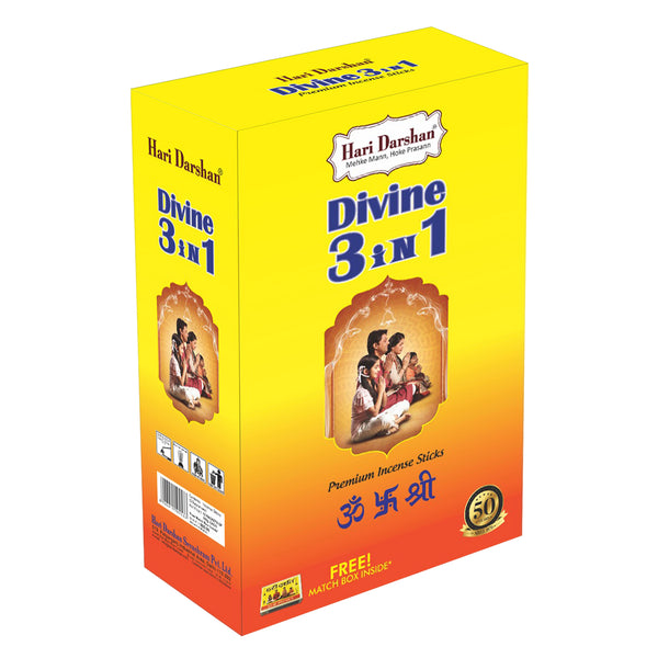 Divine Three in One Agarbatti Premium Incense Sticks 105g - Approx 25 St -Pack of  3