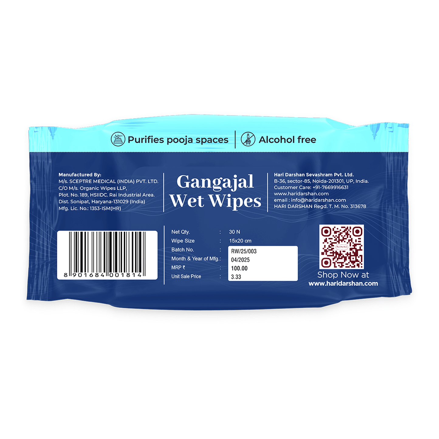 Gangajal Wet Wipes - 30 Wipes Each | Multipurpose Sacred Purity in Every Wipe