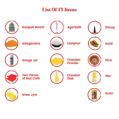 Ganpati Utsav Kit for Ganpati Pooja - with Eco-Friendly Water Soluble Ganpati Statue/Ganpati Puja Kit/Ganesh Chaturthi Puja Kit (14 Items) with Detailed Puja Vidhi in Hindi & English